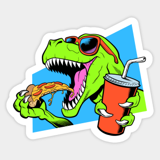 Dinosaur eating pizza Sticker